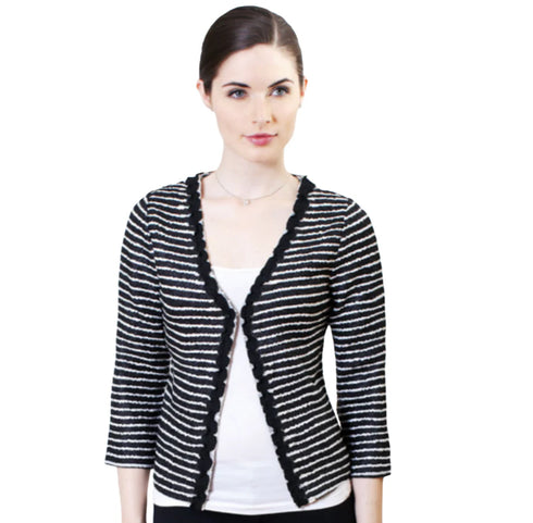 Lace Trimmed Pleated Jacket  - JK211 B/W